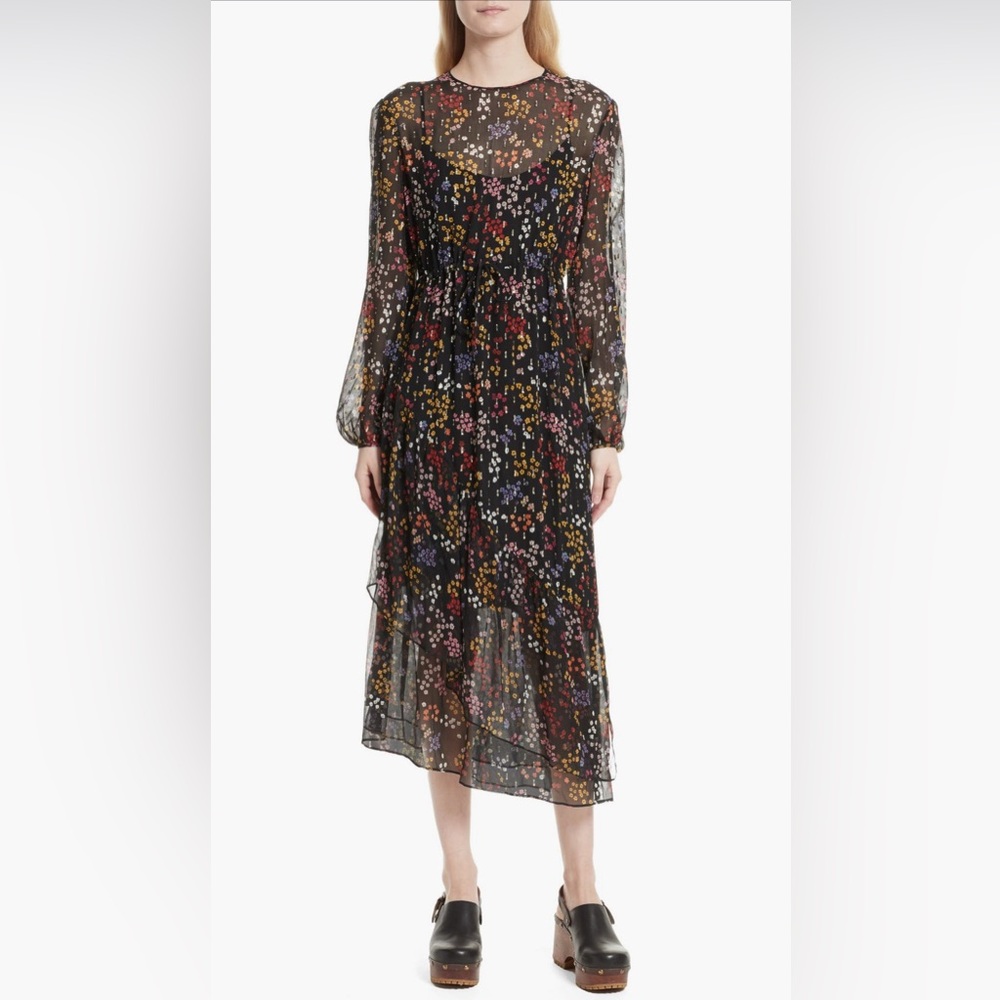 See By Chloe Black Floral Long Sleeve Dress